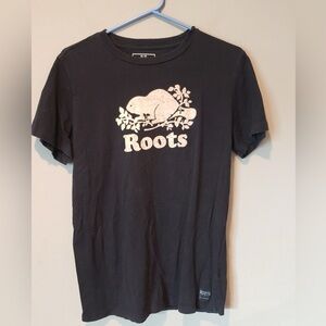 Roots Men's Unisex Black Tee with Beaver Design Size Md